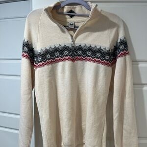 Dale of Norway Cream Zip-Up Sweater with Black and Red Pattern